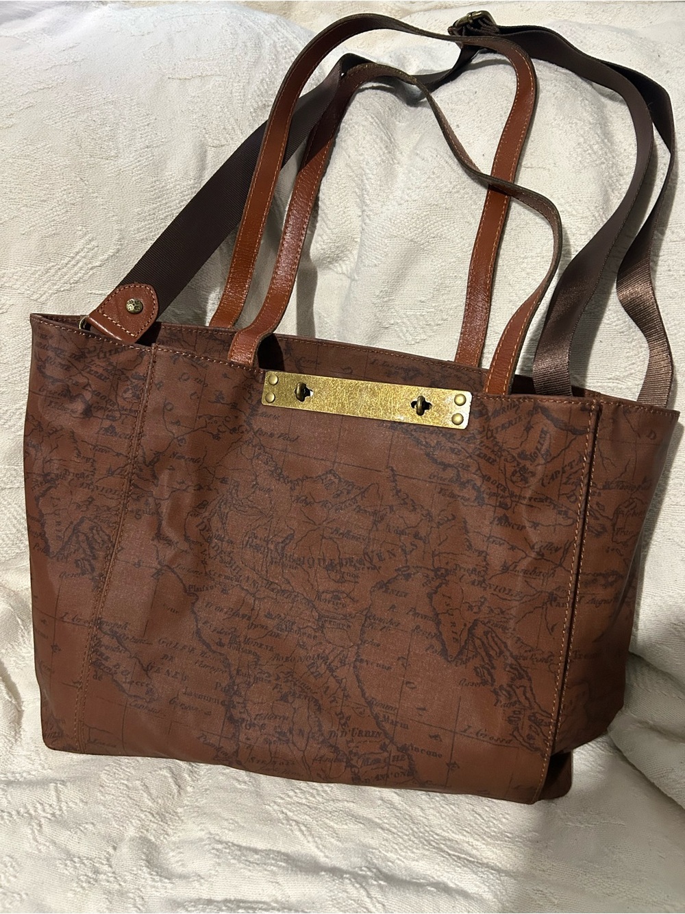 Patricia Nash,Brown Map-Print Tote Bag with Brass Accent